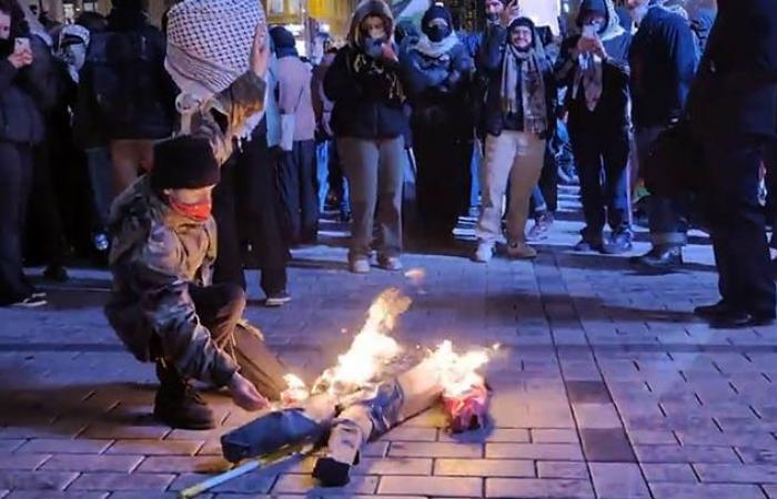 Trudeau condemns burning of Netanyahu effigy during anti-Israel protest in Montreal