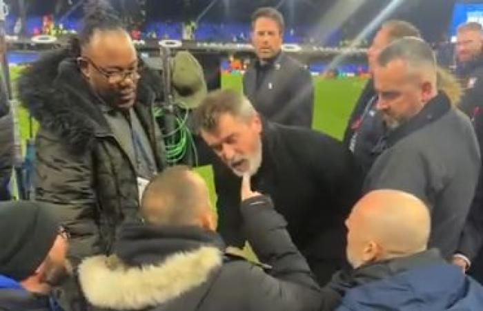 Roy Keane, close to coming to blows with a supporter during Ipswich-Manchester United