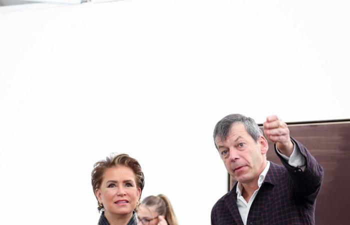 Grand Duchess Maria Teresa and her futuristic leather jacket by Giorgio Armani at Luxembourg Art Week