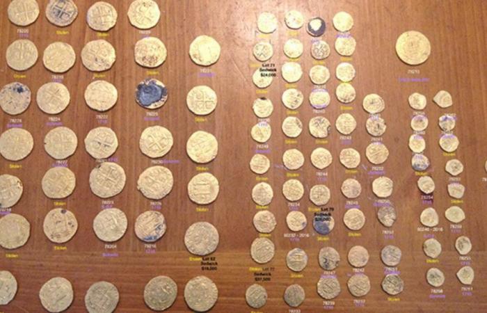 Recovery of 37 stolen gold coins from the wrecks of the 1715 Spanish fleet worth more than a million dollars