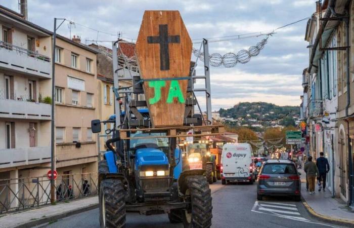 More than a hundred farmers erect a concrete block wall in front of Inrae in Paris