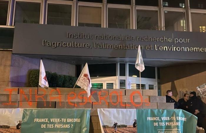 Paris: more than a hundred farmers erect a concrete block wall in front of INRAE