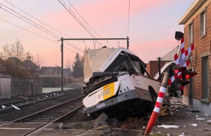 Train rams Lijnbus that got stuck on the tracks: “Twenty children on board, the driver has avoided a disaster”