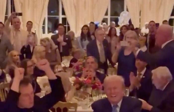 ‘Embarrassed’ Barron looks on as Trump and ‘First Buddy’ Elon Musk dance to YMCA at Mar-a-Lago Thanksgiving