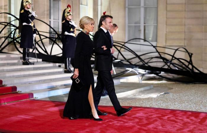 Slit dress and stiletto heels, Brigitte Macron elegant for a new state dinner