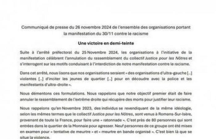 the anti-racist demonstration on Saturday November 30 is no longer prohibited – ???? Info Libertaire