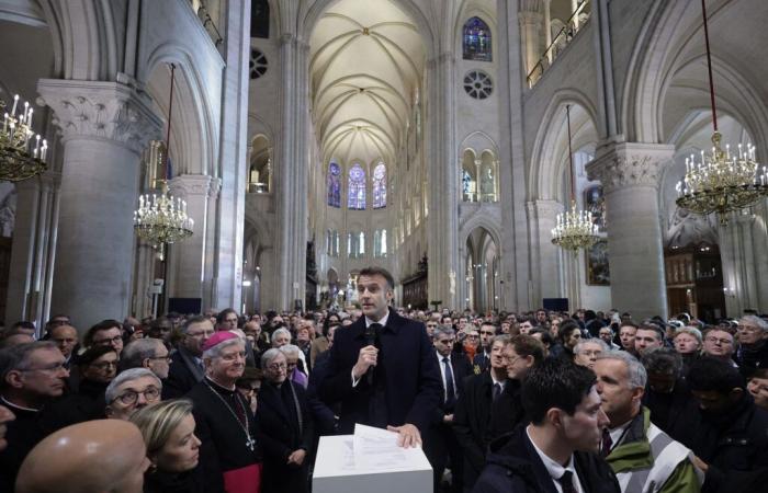 Emmanuel Macron celebrates “the construction site of the century” in a dazzling cathedral