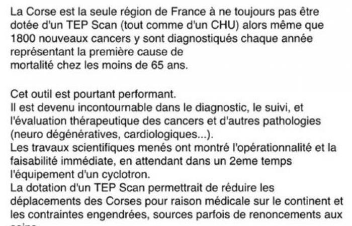 In a column, doctors deplore that Corsica is “the only region in France that still does not have a PET scan” to diagnose cancers