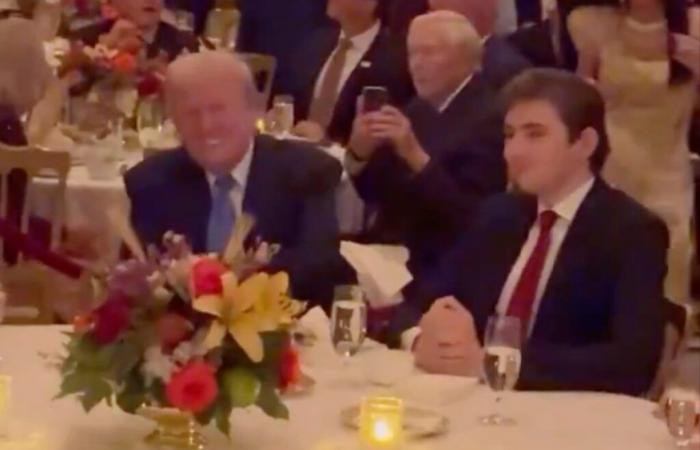 ‘Embarrassed’ Barron looks on as Trump and ‘First Buddy’ Elon Musk dance to YMCA at Mar-a-Lago Thanksgiving