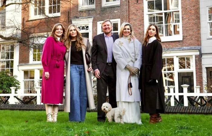 The Dutch royal family poses with their dog in the Amsterdam beguinage for the traditional end-of-year photo shoot