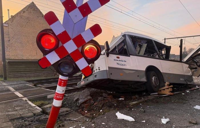 Train rams Lijnbus that got stuck on the tracks: “Twenty children on board, the driver has avoided a disaster”