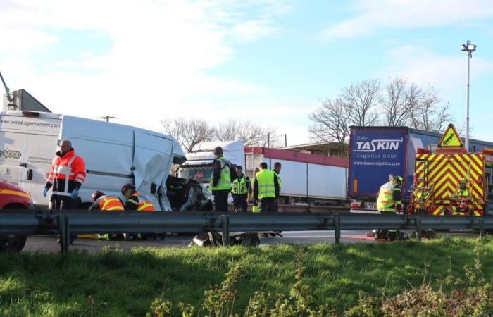 two injured in a collision between a heavy goods vehicle and a van on the A10