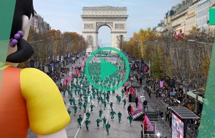 For “Squid Game” season 2, a giant “1, 2, 3, Soleil” field installed on the Champs-Élysées