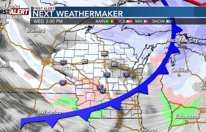 Lake effect snow up north, more snow later this week