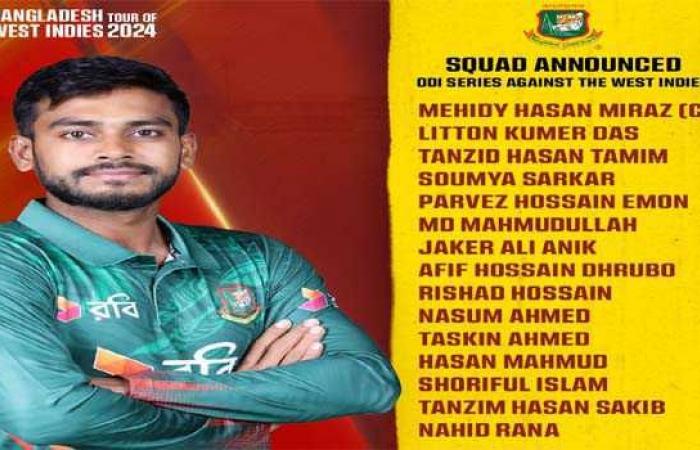 Bangladesh reveal squad for West Indies ODIs