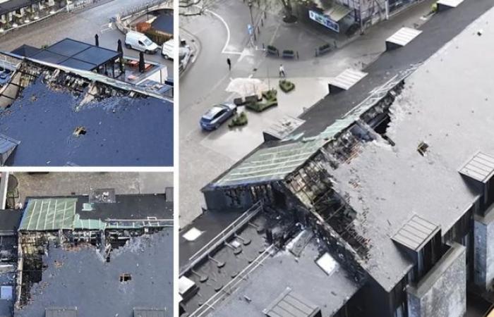 Drone images show damage to the roof of Marc Coucke’s five-star hotel after a serious fire in the Wagyu restaurant