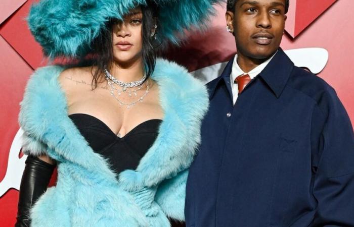 Rihanna surprises in a blue fur outfit and an XXL hat at the British Fashion Awards 2024