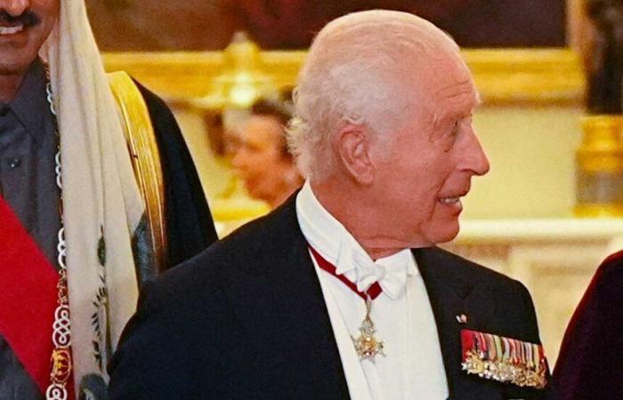 King Charles III carries the Founder's Sword of Qatar and Emir Tamim wears the Order of the Bath at the State Banquet at Buckingham