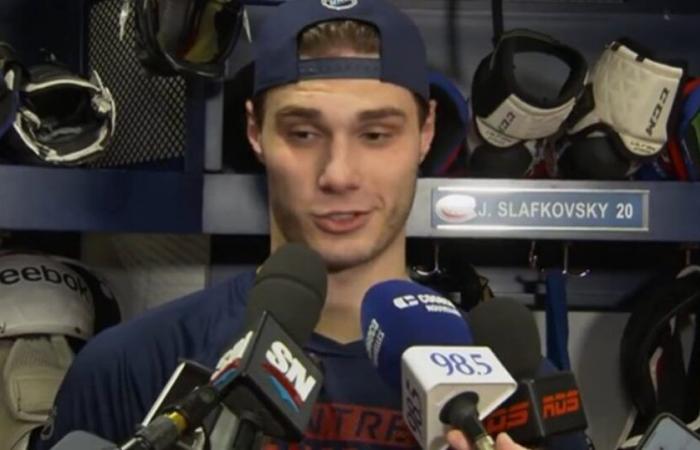 Juraj Slafkovsky comments on his first match with Patrik Laine