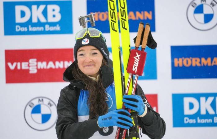 the Franche-Comté biathlete, leader of the World Cup after her victory in the first individual race