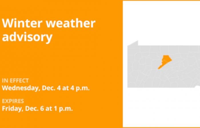 Northern Clinton and Northern Centre under a winter weather advisory until Friday afternoon – up to 5 inches of snow