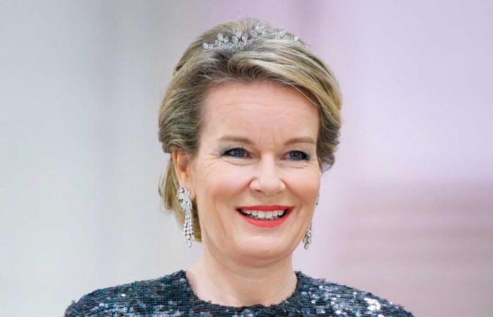 Queen Mathilde wears the delicate Wolfers tiara and King Philippe wears the insignia of the Order of Al Said at the state banquet in honor of the Sultan of Oman