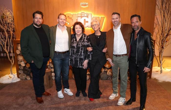 Guillaume Cyr poses with Jamie Lee Curtis on the red carpet of “The Sticky” in Los Angeles