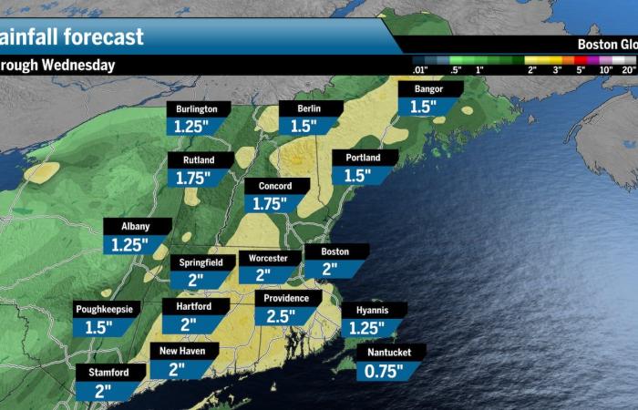 New England rainfall totals from storm as flooding persists