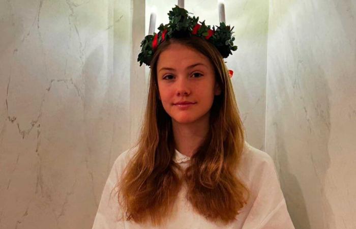 Princess Estelle crowned with candles for Saint Lucia