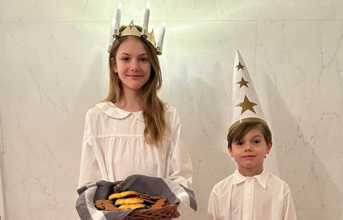 Princess Estelle crowned with candles for Saint Lucia