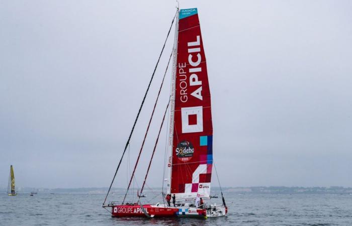 Hit but not sunk, Damien Séguin was injured while trying to repair his boat