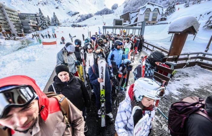 the snow and the skiers present for the first day of opening of the resort