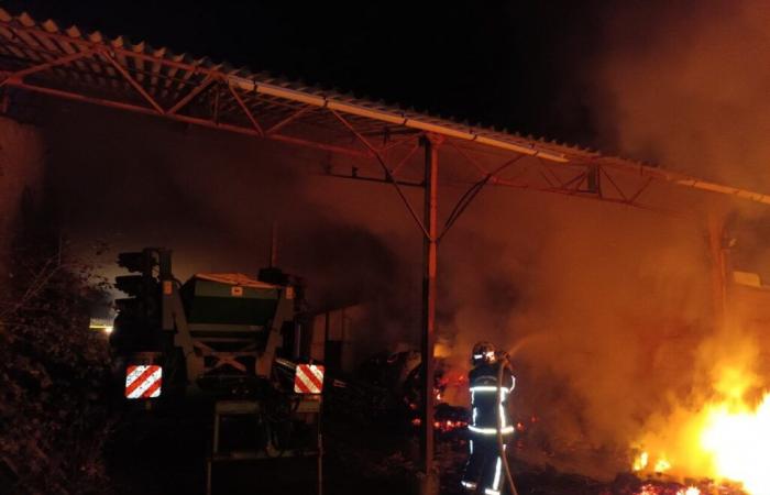 firefighters avoid the worst after a fire in an agricultural shed