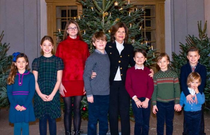 Queen Silvia’s 8 grandchildren gathered to decorate Christmas trees with their grandmother