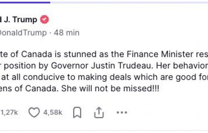 Posting on Truth Social | Donald Trump is paying for chrystia freeland’s head