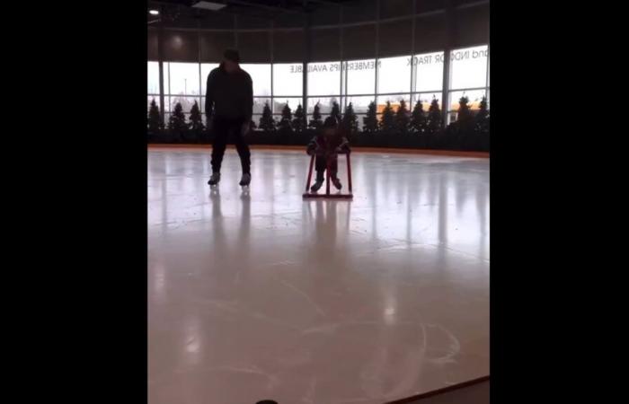 Carey Price teaches her son how to skate