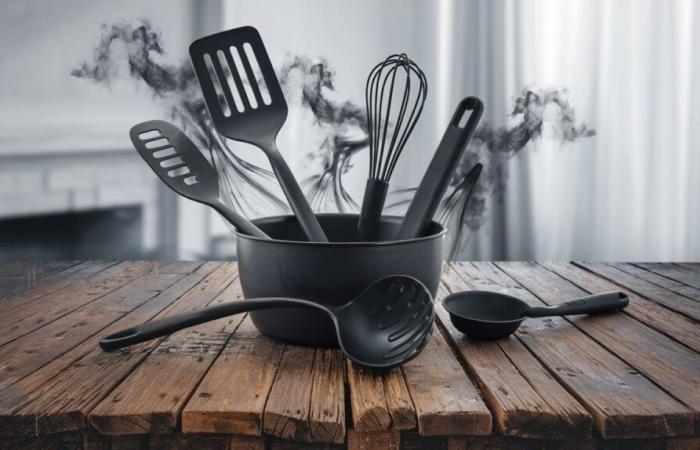 Potentially toxic black plastic kitchen utensils