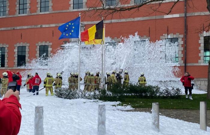 Public services strike in Wallonia: in Namur, Parliament sprayed by demonstrators