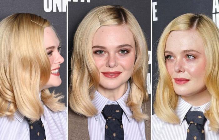 Elle Fanning: bob and hair clip on the red carpet of A complete unknown