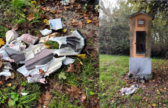 Vandalism in Guazzolo: the statue of the Madonna in a country newsstand was torn to pieces