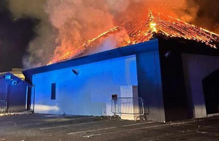 the roof of the Copacabana nightclub on fire