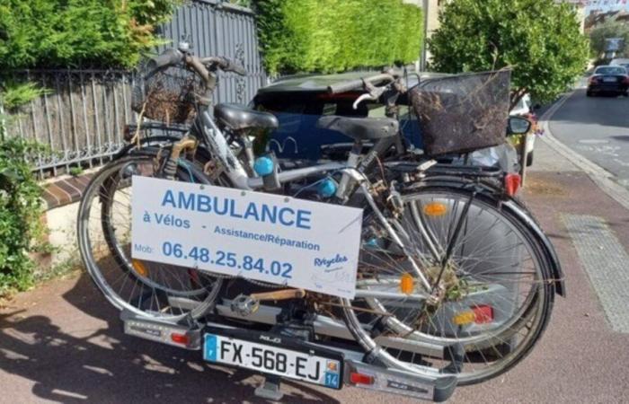 Between Caen and the Côte de Nacre, Hervé has created a bicycle ambulance for cyclists in difficulty