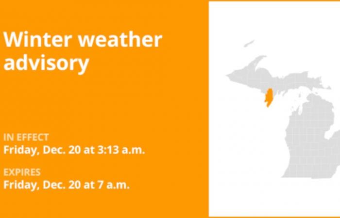 Update: Winter weather advisory affecting Menominee County until Friday morning