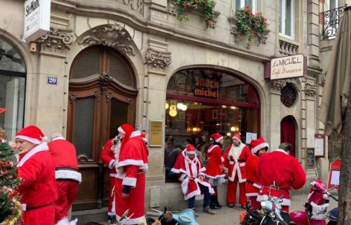 Santas take a break at the Michel snack bar