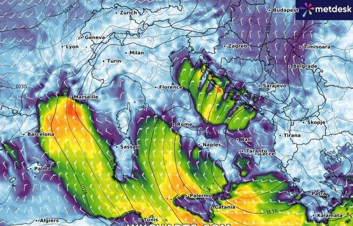 Very strong winds, gusts arriving at up to 130 km/h, the areas at risk