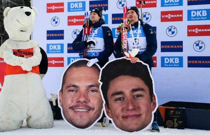 2024/25 Biathlon World Cup in Annecy – Le Grand Bornand: Éric Perrot and Émilien Jacquelin on the podium in the pursuit behind Johannes Thingnes Boe