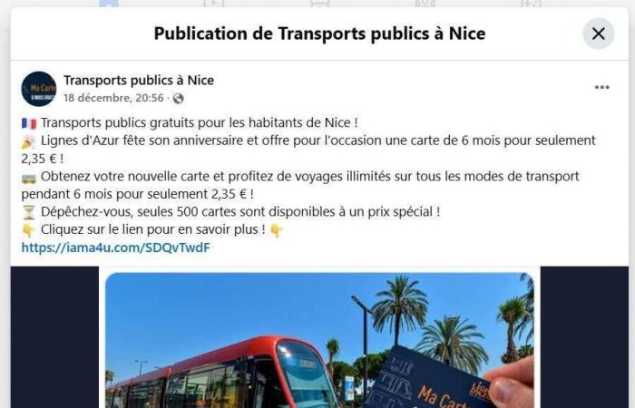 Ligne d'Azur offers six months of tram for 2.35 euros on Facebook? It's a scam