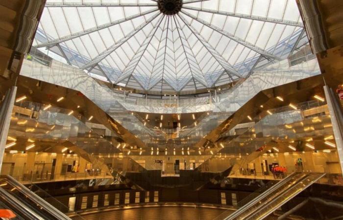 At the bottom of a 50-meter shaft, a monumental new metro station soon to be in service in the south of Paris