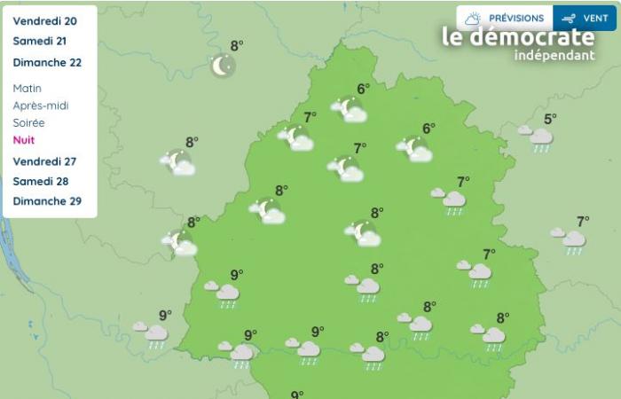 Dordogne. What will the weather be like this Sunday, December 22?