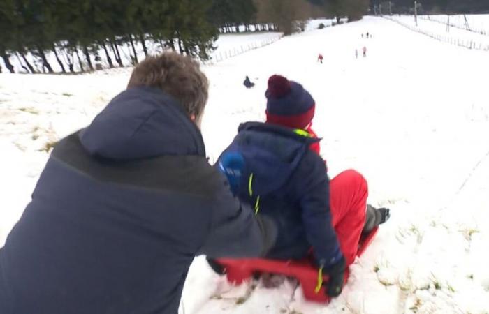 “Hop, let’s go”: children, pushed on their sled by our journalist, enjoy the snow in the Hautes-Fagnes